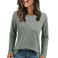 thumbnail image 2 of YUGYXL Womens Long Sleeve Shirts Crew Neck Casual Fall Solid Fashion Tops Loose Fit Casual Pleated Soft Lightweight Tunics Gray S, 2 of 8