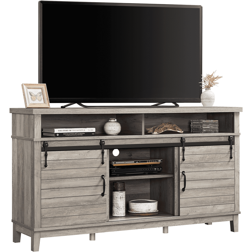 SmileMart 58in Farmhouse Wooden TV Stand Vintage Storage Entertainment