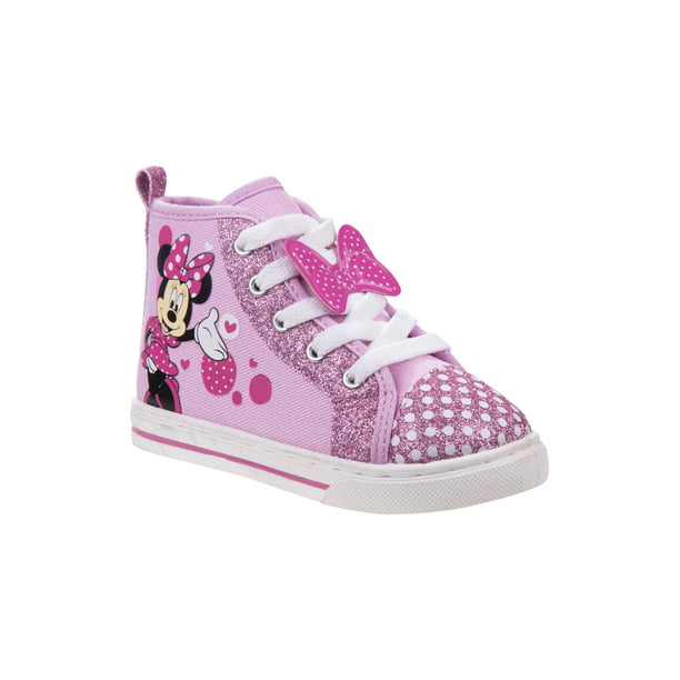 Disney - Disney Pink Minnie Mouse Ribbon High Top Sneakers Little Girls ...