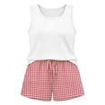 thumbnail image 4 of Womens Summer 2 Piece Loungewear Set Solid Square Neck Tank Top Floral Striped Print Drawstring Shorts Casual Sleep Outfit With Pockets, 4 of 4
