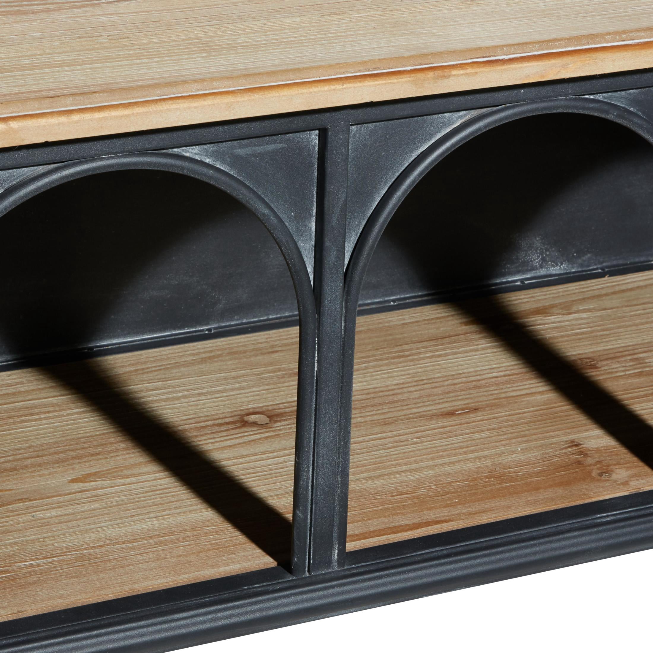 DecMode 47" x 41" Black Metal Arched 2 Shelf and 4 Cubby Console Table with Brown Wood Shelves, 1-Piece