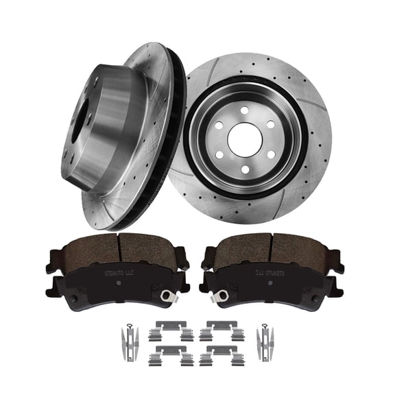 Set of 6 Rear 330mm Drilled Slotted Brake Disc Rotors-Ceramic Brake Pad Kit For 2000 2001 Chevrolet Suburban 1500