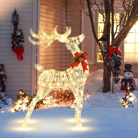 Costway 4.4FT Lighted Standing Reindeer Christmas Decoration Pre-Lit ...