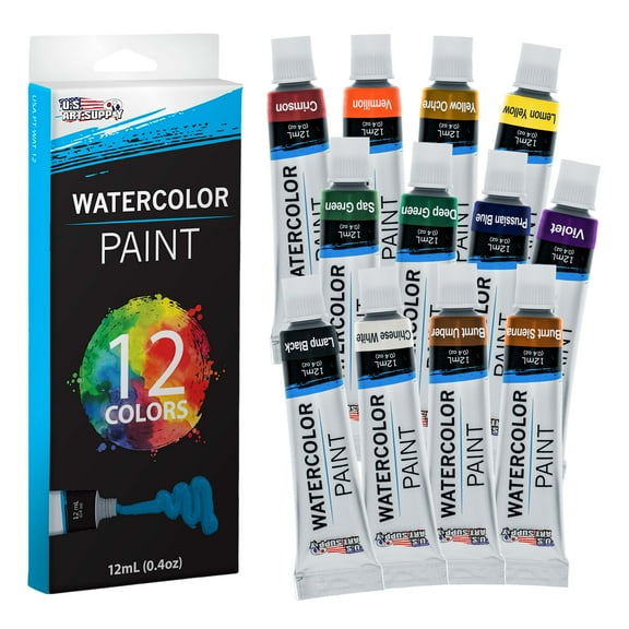 U.S. Art Supply 12 Color 10ml Tube Artist Watercolor Paint Set Quick Drying