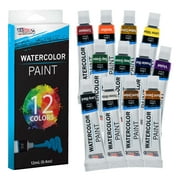 US Art Supply 12 Color 10ml Tube Artist Watercolor Paint Set Quick Drying