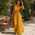 thumbnail image 4 of Quixlent Women's 2 Piece Outfits, High Neck Halter Sleeveless Top And Wide Leg Pants Matching Set, Summer Beach Vacation Outfits, 4 of 8
