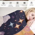 thumbnail image 3 of ONETECH  Moon Blanket for Kids, Moon with Colorful Rainbow Clouds and Starry Stars Blanket, Galaxy Universe Space Blanket for Boys Girls, Soft Plush Kids Blanket, Blue Pink Purple,, 3 of 6