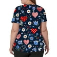 thumbnail image 4 of Stichou Womens Valentines Scrub Tops Plus Size Love Heart Print Happy Short Sleeve Nurse Uniforms Soft V Neck Casual Clothes with Pockets Dark Blue 4XL, 4 of 5