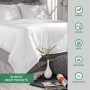 PURE BAMBOO Sheets California King Size Bed Sheet 4 Piece Set, Genuine 100% Organic Viscose Derived from Bamboo, Soft & Cooling, Double Stitching (California King, White)