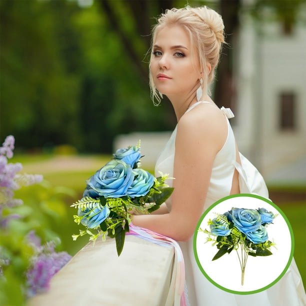 Ramo de 7 rosas búlgaras artificiales para proyectos de hogar, jardín, flores falsas, adornos decorativos