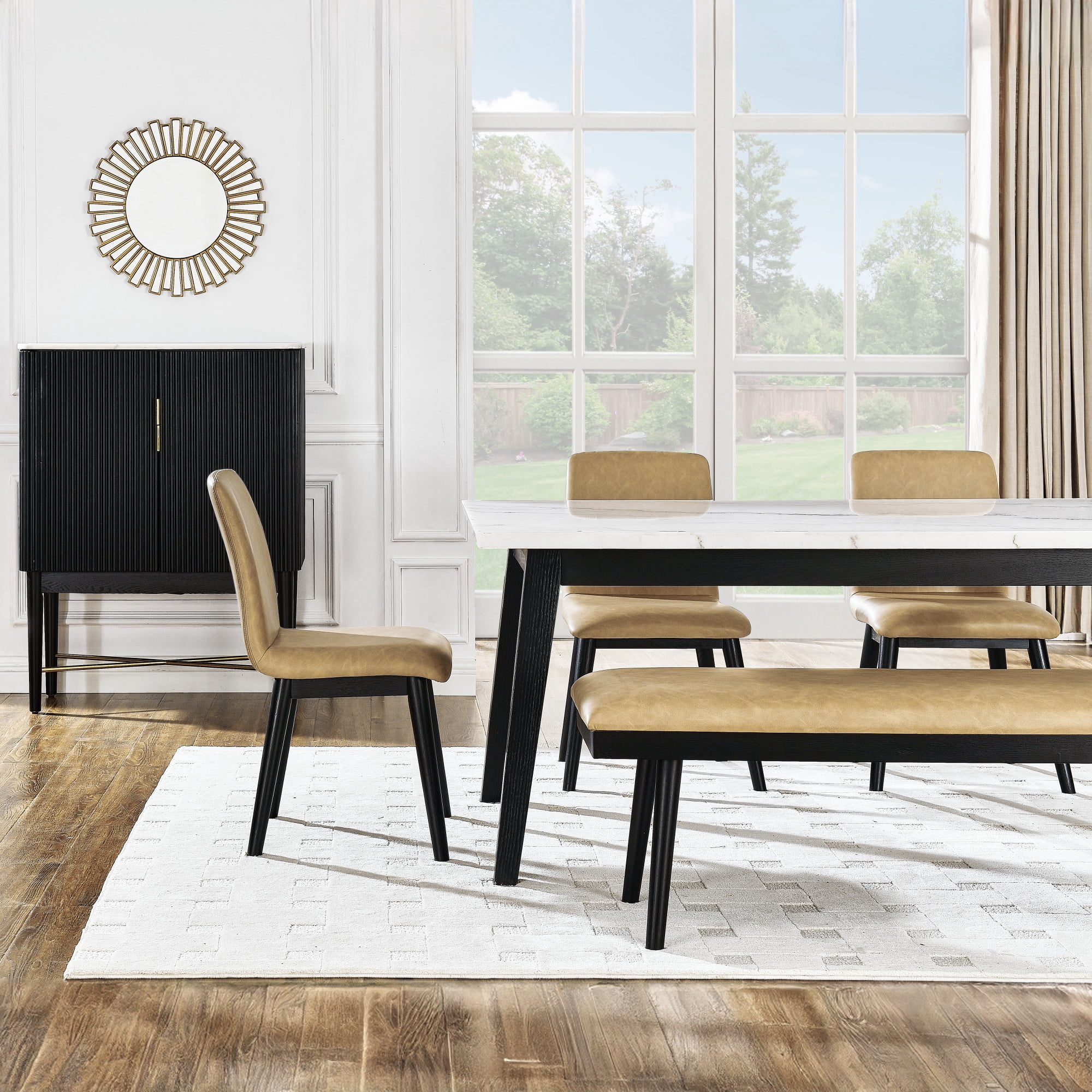 Steve Silver Vida Modern Vegan Leather Dining Chair, Set of 2, Sand/Black