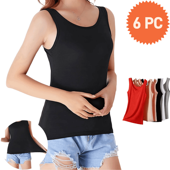 Aihuaihua 6 Pack Tank Top for Women Sleeveless Wide Strap Stretch Scoop Neck Basic Cami Shirts Summer Workout Yoga Camisole Tops Red L