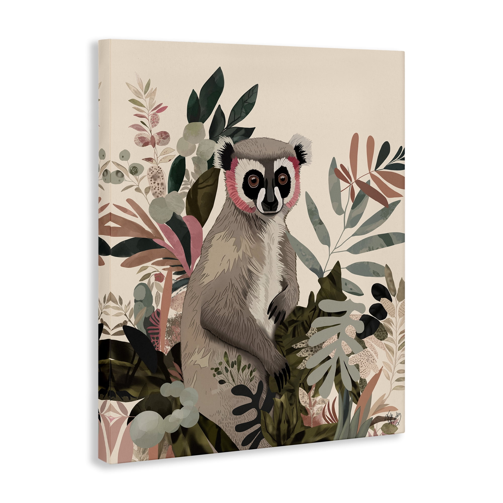 Stupell Industries Lemur in Tropical Tree Animals & Insects Painting Gallery Wrapped Canvas Art Print Wall Art, 36 x 48