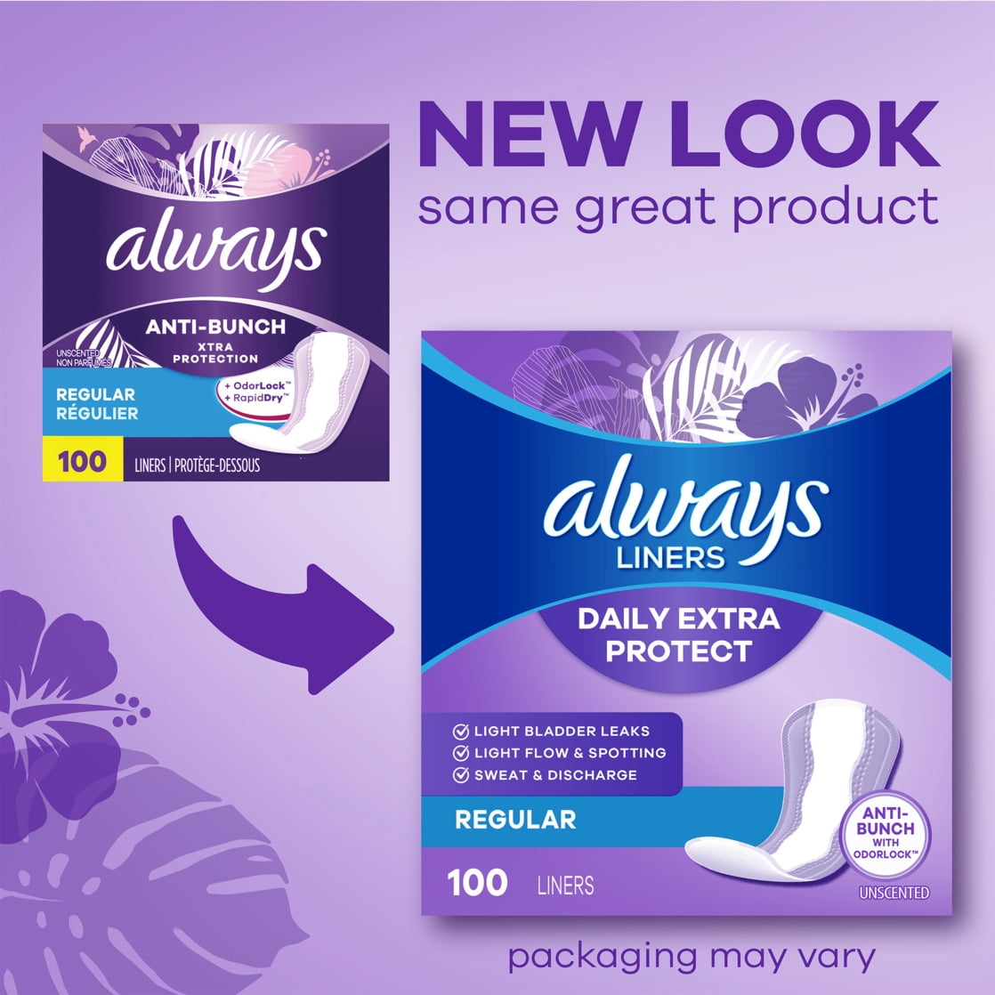 (2 pack) Always Anti-Bunch Xtra Protection Daily Liners, Long, Unscented, 136 CT