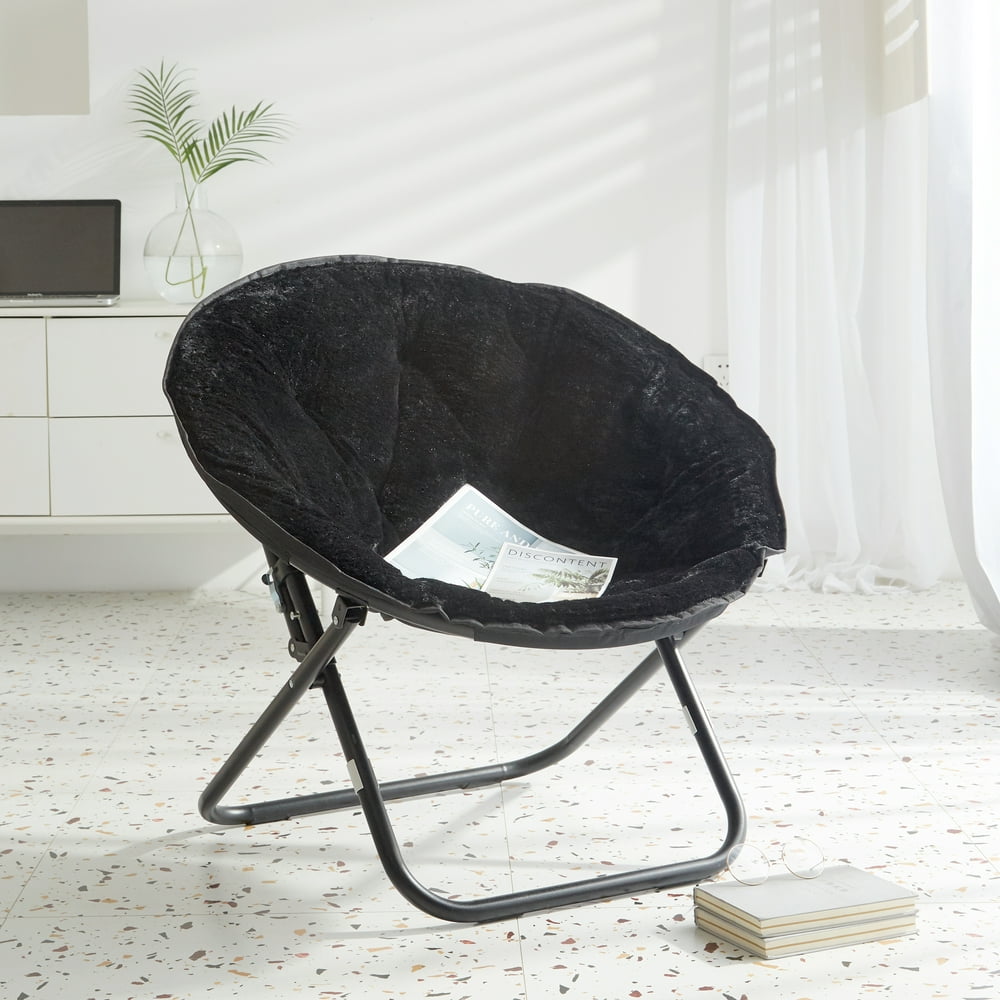 Mainstays Faux Fur Saucer Chair with Black Frame, Black - Walmart.com