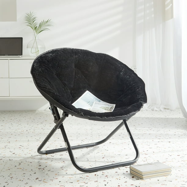 Mainstays Faux Fur Saucer Chair with Black Frame, Black