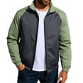 thumbnail image 2 of Fengqque Men's Color Blocked Zipper Fashion Baseball Jacket Simple Style Stand Collar Casual Streetwear Green S(S), 2 of 9