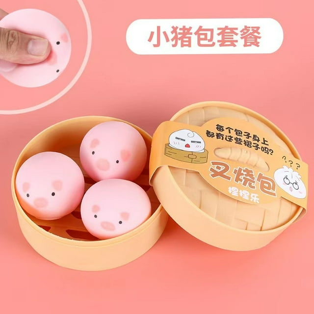 Steamed Bun Squishy Toy Set for and Sensory Play with Asian Bao Design