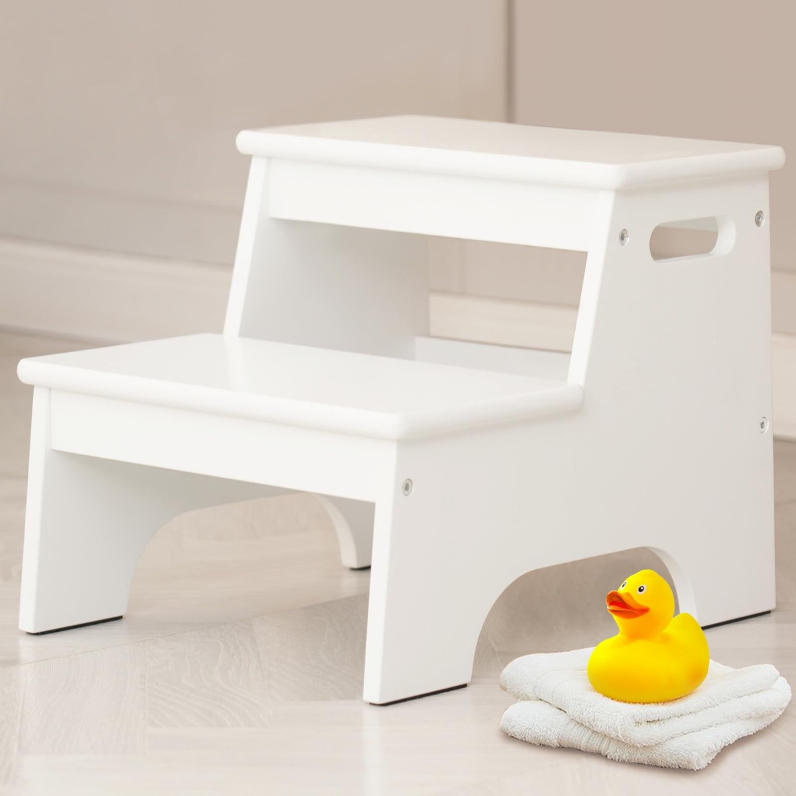 Wood Step Stool For Bathroom Sink White Toilet Potty Small Girl Boy 2 Stepping With Handle Kitchen Counter Bedroom Closet