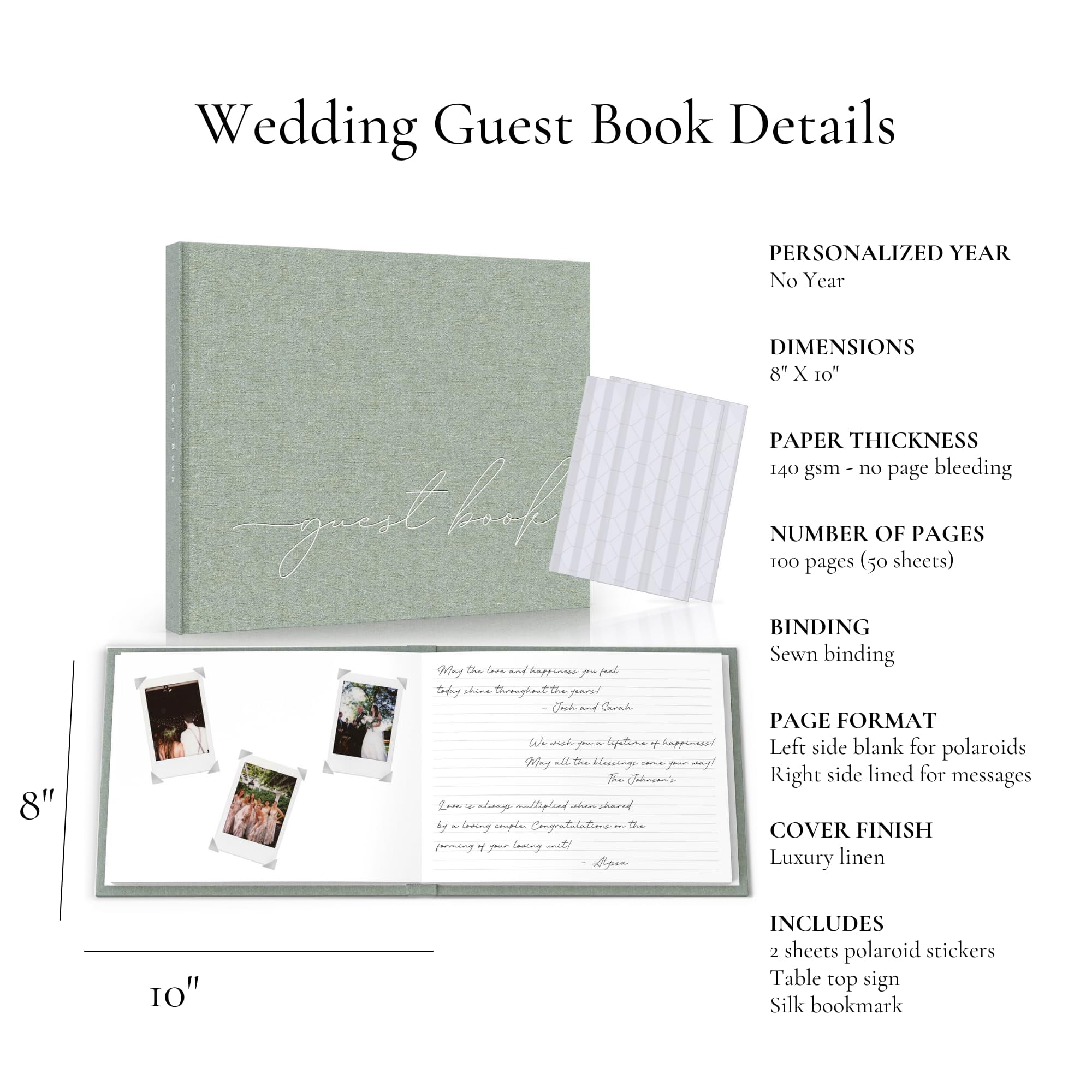 Wedding Guest Book With Clear Photo Corners Self Adhesive Stickers - Linen Photo Guestbook to Sign at Bridal Shower or Wedding Reception Party - 100 Pages - Half Blank and Lined Thick Paper Books