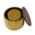 thumbnail image 3 of Round Chenille Storage Ottoman Set of 2, Round Ottoman with A Drum Shaped Small Stool, MDF Made Desktop Panel, Modern Ottoman Coffee Table for Living Room, Bedroom, Dining Room, Dark yellow, 3 of 9