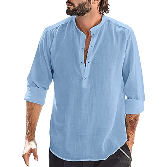 Cathalem Mens Hawaiian Shirts Sun Protection Long Sleeve Button Down Quick Dry Outdoor Shirts,Blue M