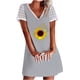thumbnail image 1 of Puntoco Vestido De Manga Corta Con Cuello En V, Vestido De Manga Corta Con Encaje Y Cuello En V Con Estampado De Girasol Para Mujer Gris L, 1 of 3