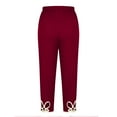 thumbnail image 4 of WIZUTIZ Yoga Leggings for Women Capri Plain Relaxed Slim Cutout Side Yoga Pants Elastic Spandex Mid Rise 3/4 Length Pants Solid Trousers for Teen Girls Hiking Swimming Pool Red, 4 of 6