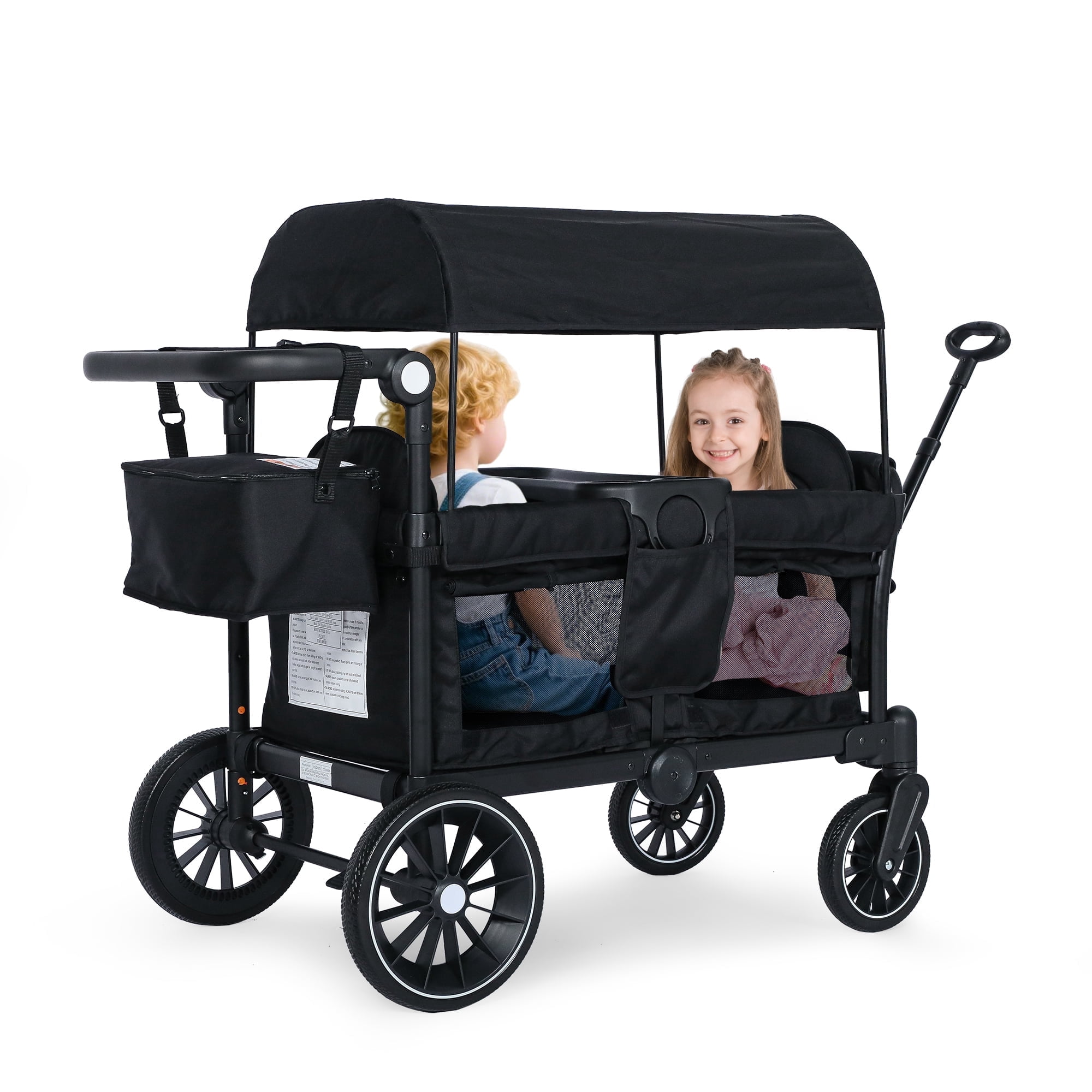 LINLUX Stroller Wagon for 2 Kid, Outdoor Toddler 2 Seat Wagon Stroller w/Push Bar, 42 Pounds, Black