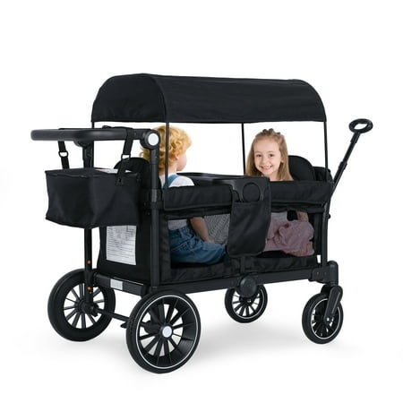 LINLUX Stroller Wagon for 2 Kid, Outdoor Toddler 2 Seat Wagon Stroller w/Push Bar, 42 Pounds, Black