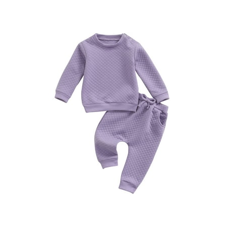 

LSFYSZD Infant Baby 2Pcs Fall Outfits Long Sleeve Solid Color Quilted Tops + Pocket Pants Set