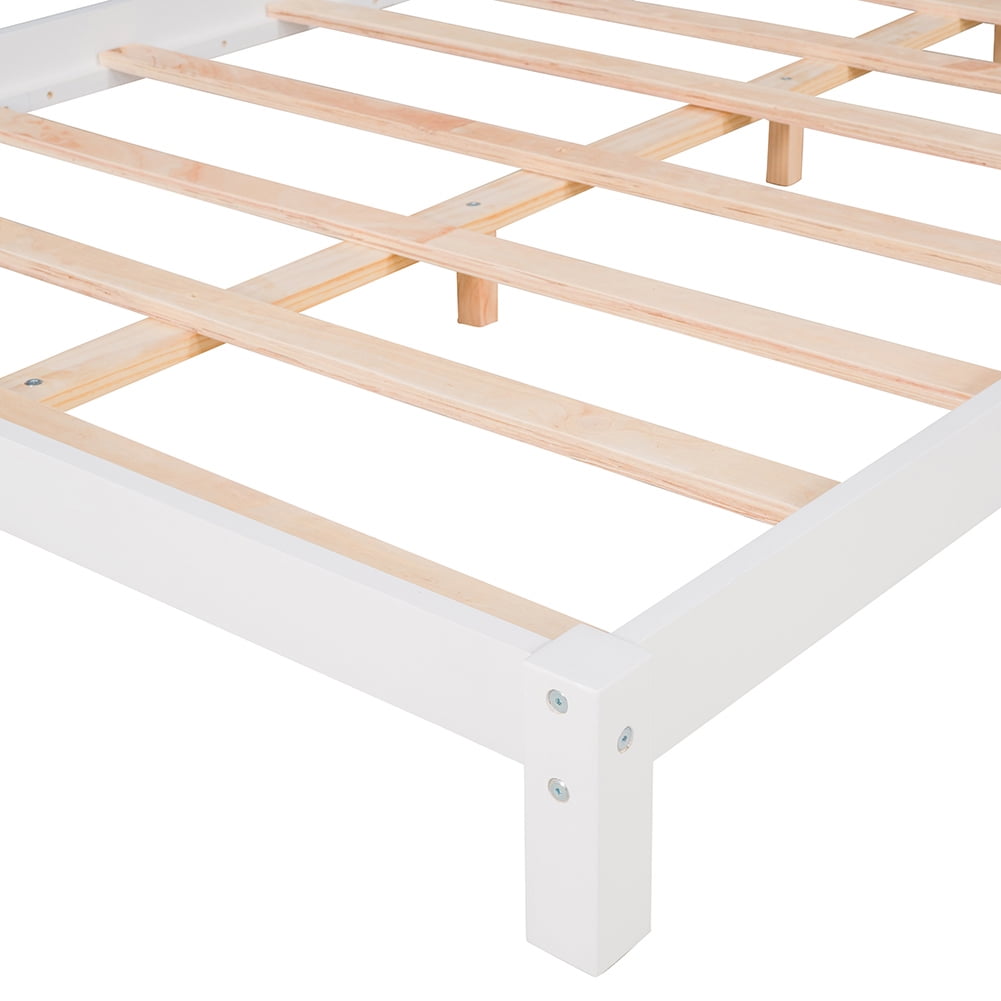 Kepooman Wood Platform Bed Frame with House-Shaped Headboard, Full Size, White Kepooman Wood Platform Bed Frame with House-Shaped Headboard, Full Size, White