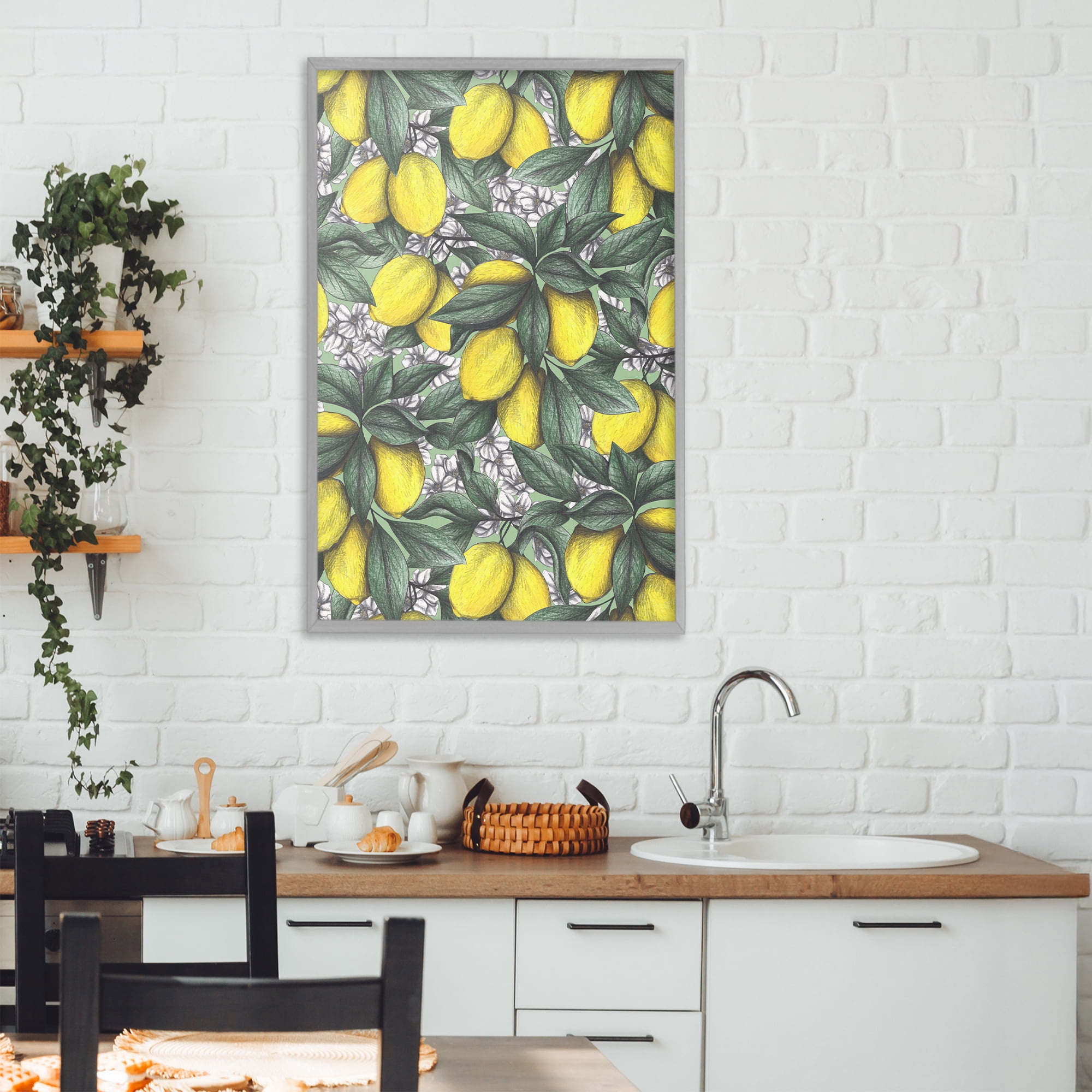 Under The Lemon Tree Gray Framed Giclee Art, design by Cecilia Battaini