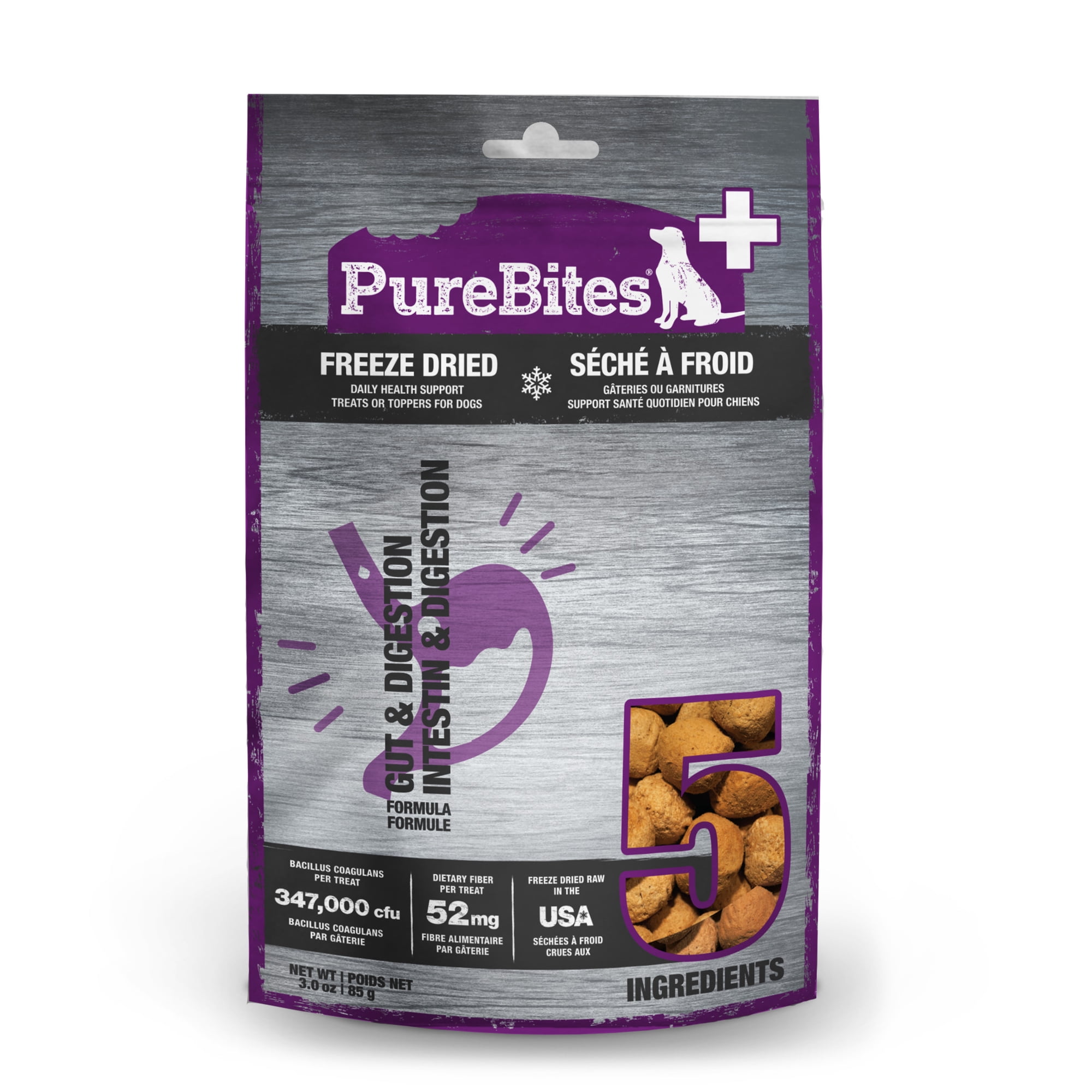 PureBites+ Gut & Digestion Freeze Dried Dog Treats, 5 Ingredients, 3oz