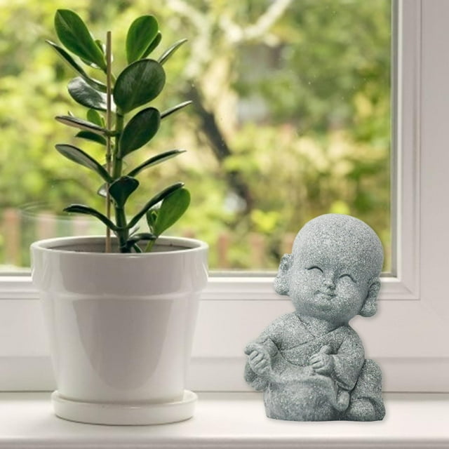 Estatua de Buda creativa Té coleccionable Resina Feng Shui Bebé Monje Estatua de Buda Estatuilla de monje para escritorio Pintura shamjiam Estatua de Monk Buddha