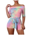 thumbnail image 1 of Gibobby pantalones de yoga Monos Playsuit manga fuera de mujer Casual estampado corto Tie-Dye hombro mujer mono(Rosa， XL), 1 of 5