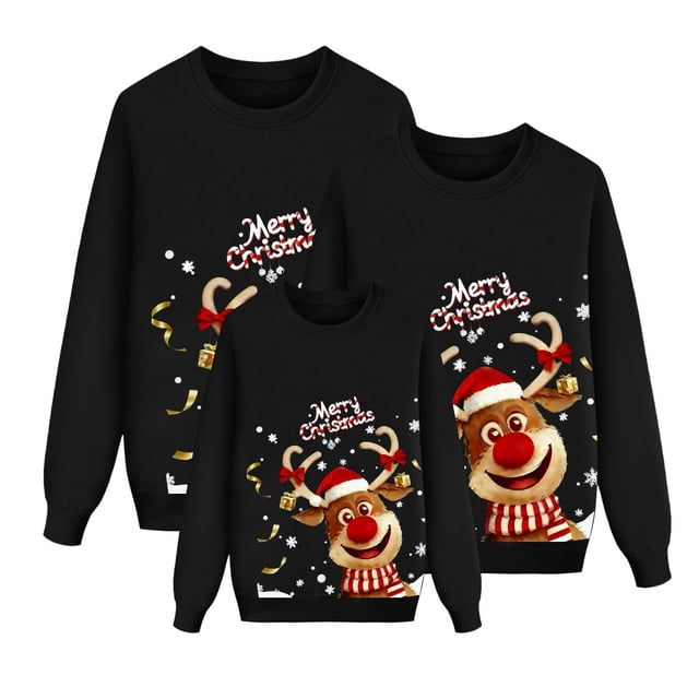 MIASHUI 2025 Pyjamas de Noël Assortis à Carreaux Pantalons pour Famille Ensemble Famille de Maman Chandail en Molleton Noël 26 Lettres Imprimées Col Rond Parent-Enfant Chandail en Molleton Femmes,G