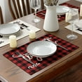thumbnail image 6 of mubwai Placemats for Dining Table Red Buffalo Plaid Love Home Family Together, 12 x 18 Inch Winter Holiday Washable Table Mat Set of 4, 6 of 7