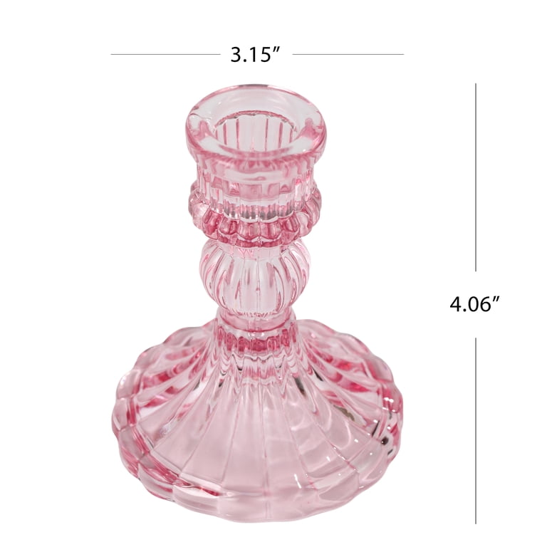 Mainstays Pink Pleated Glass Taper Candle Holder, Small photo 2