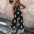 thumbnail image 2 of PBFRDSJ Boho Jumpsuit for Women Smocked Bodice Floral Cami Wide Leg Jumpsuit Summer Sleeveless Square Neck Loose Rompers with Pockets, 2 of 7