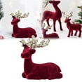 thumbnail image 2 of Clearance Under $2 Wine Red Flocking Deer Christmas Decoration - Lying Reindeer, Plush Reindeer Statue for Tree and Home Decor, Single, 2 of 5
