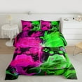 thumbnail image 2 of Manfei Boys Cartoon Gamepad Queen Comforter Set, Teens Gamer Bedding Sets, Green Hot Pink Flame Print Bedding Comforter Set, Ultra Soft Home Decor Reversible 3-Piece, 2 of 8