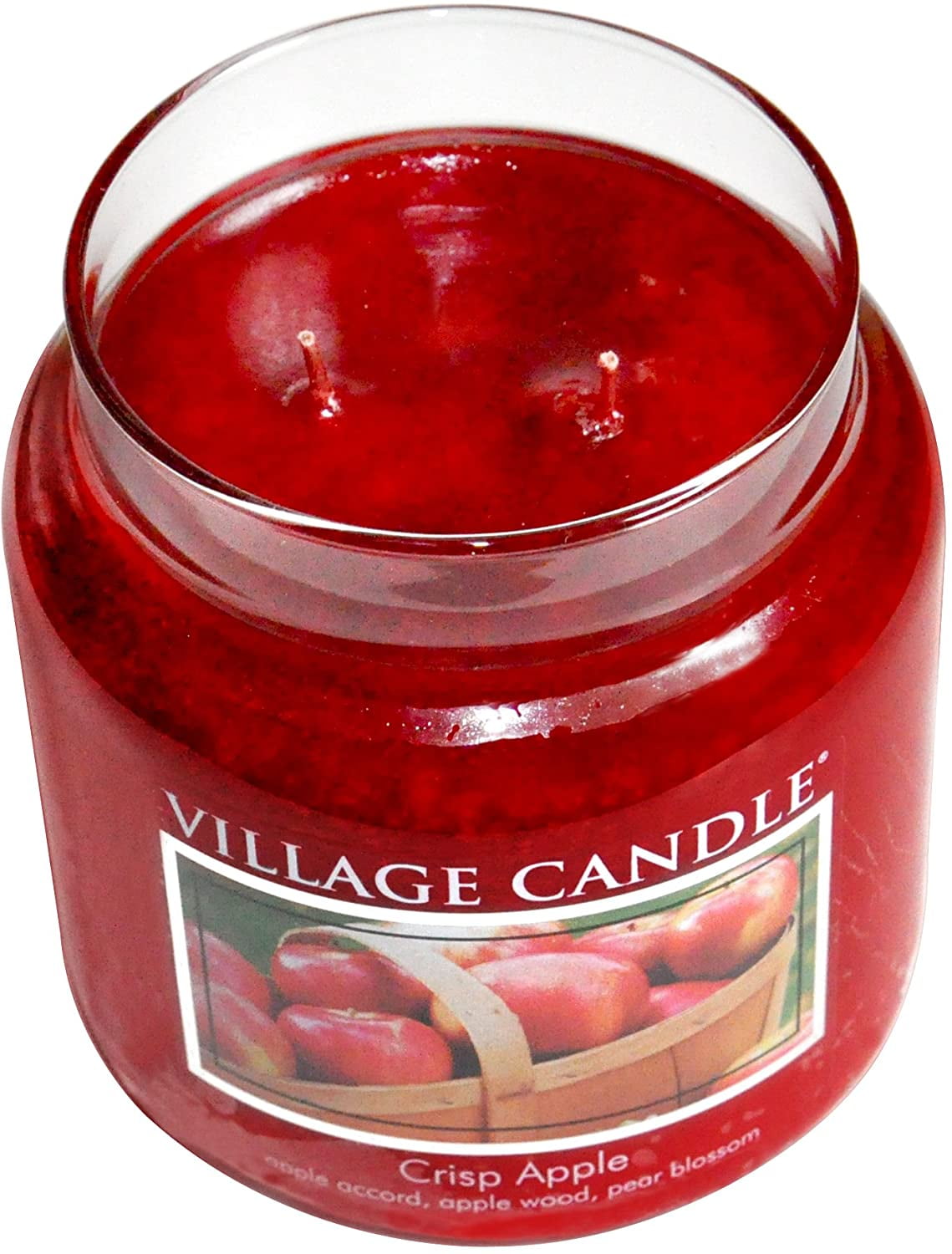 Village Candle Crisp Apple, Large Glass Apothecary Jar Scented Candle, 21.25 oz, Red