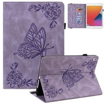 iPad 10.2 Case 2021, iPad 10.2 Case 2020/2019, Allytech Butterfly Embossed Shock Absorption Kickstand Pencil Holder Auto Sleep Wake Slim Cover Case for Apple iPad 10.2" 9th 8th 7th Generation, Purple