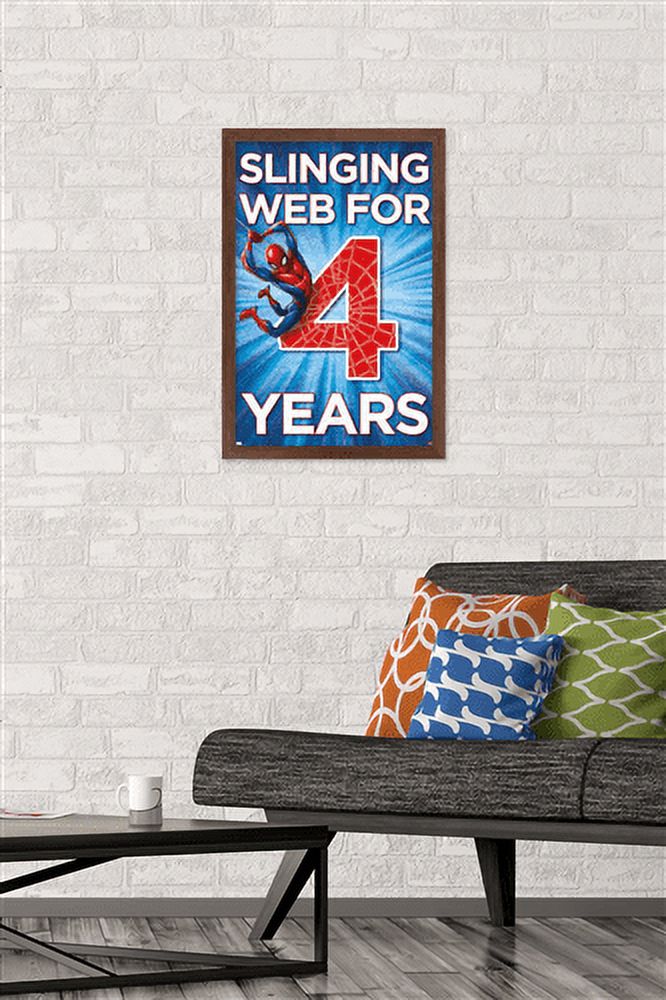 Marvel Spider-Man - Happy 4th Birthday Wall Poster, 14.725" x 22.375", Framed