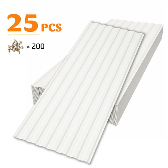 Bullenfity 25 Pcs Plastic Roof Panels, Corrugated Roofing Sheets with Screws for Shed Carport Patio, White