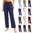 thumbnail image 2 of YUEHUA Womens 25" Yoga Pants Flared Fitness Leggings Wide Leg Ankle Dress Pant with Pockets High Waist Petite Stretchy Casual Travel, 2 of 7