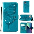 thumbnail image 1 of TECH CIRCLE for iPhone 14 Plus Case Butterfly Pattern Leather Wallet Case Cute Women Diamond Bling Cover with Card Slot Wrist Strap Kickstand Folio Flip Protective Case, Blue, 1 of 7