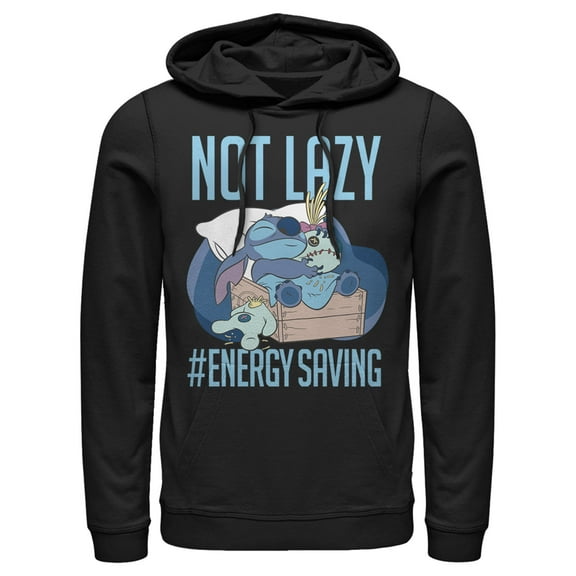 Men's Lilo & Stitch Not Lazy, Saving Energy  Pull Over Hoodie Black X Large