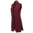 thumbnail image 2 of A2Y Women's Open Front Long Sleeveless Draped Side Pockets Vest Knit Sweater Burgundy M, 2 of 6